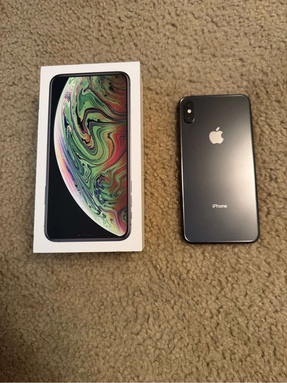 Apple iPhone XS Max - Space Gray with Black OtterBox Case and Box